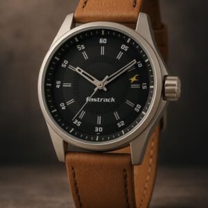 fastracks Black Dial Leather Watch with Classic Elegance